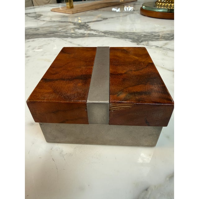 Tommaso Barbi Vintage Burl Wood & Brushed Metal Box For Sale In Los Angeles - Image 6 of 10