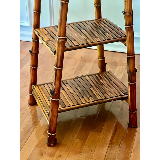 Brown 20th Century Bamboo Foldable Ladder Style Etagere Display Stand For Sale - Image 8 of 12