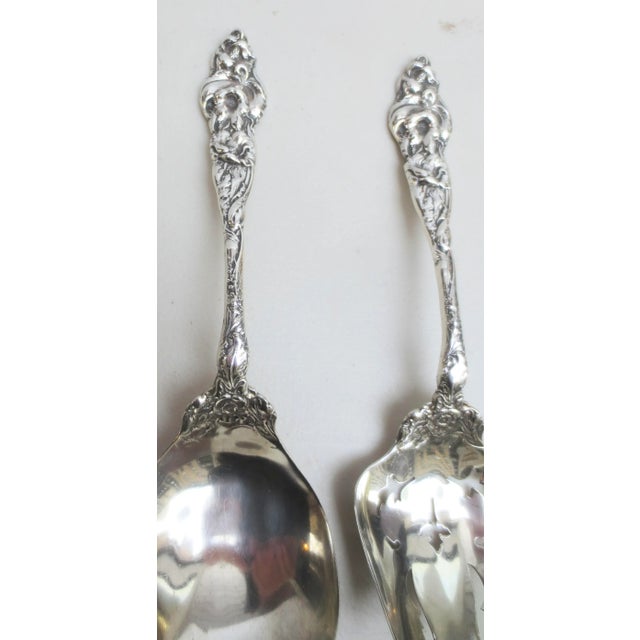 Art Nouveau Sterling Silver Serving Pierced Spoon and Fork For Sale In New York - Image 6 of 9
