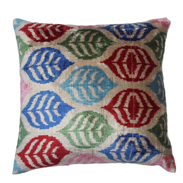 Boho Chic Silk Velvet Ikat Pillow Cover For Sale