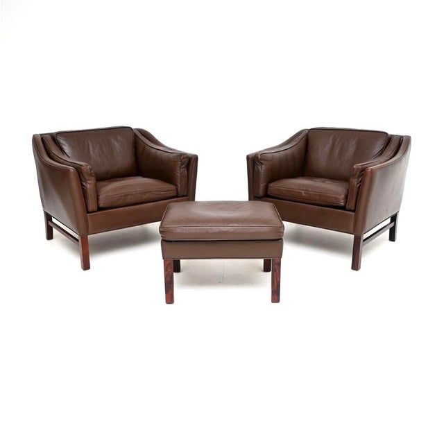 Vintage Danish Leather Armchairs and Ottoman attributed to Georg Thams for Grant Mobelfabrik, 1960s, Set of 3 For Sale - Image 11 of 11