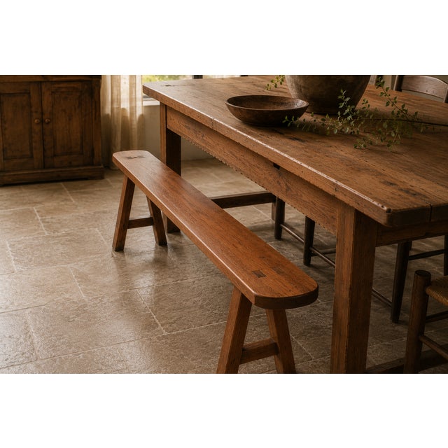 Antique French Cherry Wood Bench, 1800s For Sale - Image 4 of 6