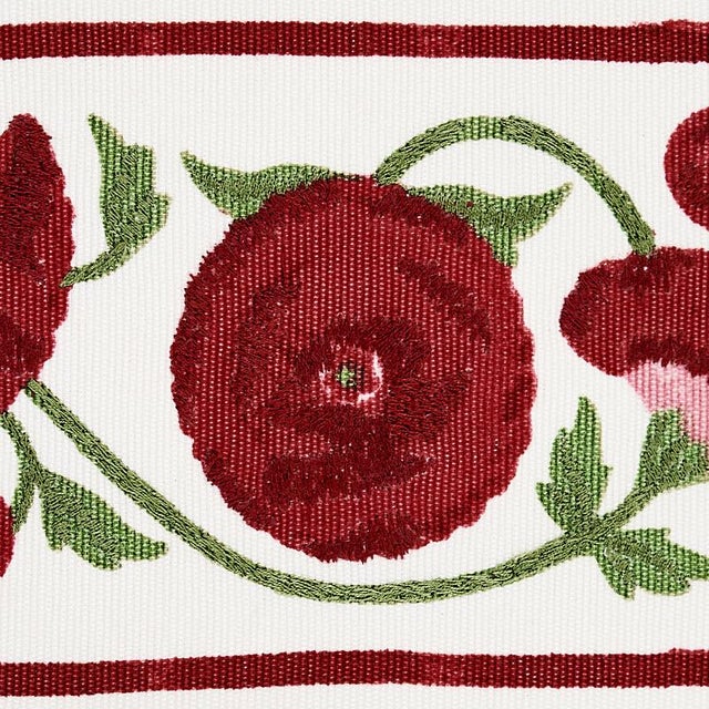 Indian Sample- Schumacher Saranda Flower Embroidery Tape in Cardinal For Sale - Image 3 of 4