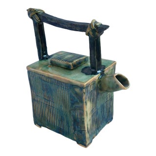 Hand-Built Square Artisanal Studio Pottery Tea Pot - For Sale