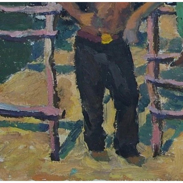 1970s Soviet Collective Farm Oil Painting, Socialist Realism Art, 1970s 49,5-50 For Sale - Image 5 of 6