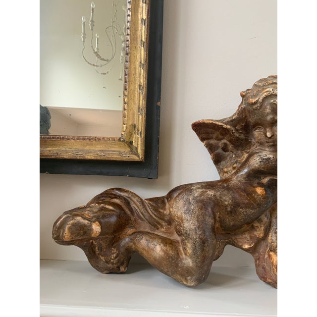 Figurative Antique Gilded Wooden Altar Sculpture Putti, Cherub, Angel For Sale - Image 3 of 5