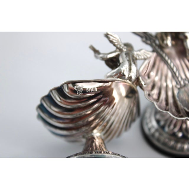 1970s Pedro Duran Silver Cherub Putto Salt Cellars & Spoons, Spain Set of 6 - 12 pcs For Sale In Dallas - Image 6 of 6