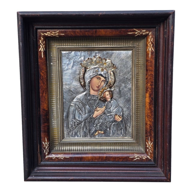 Late 19th Century Madonna and Child Religious Icon For Sale