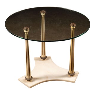 Vintage Marble Brass and Glass Round Side Table For Sale