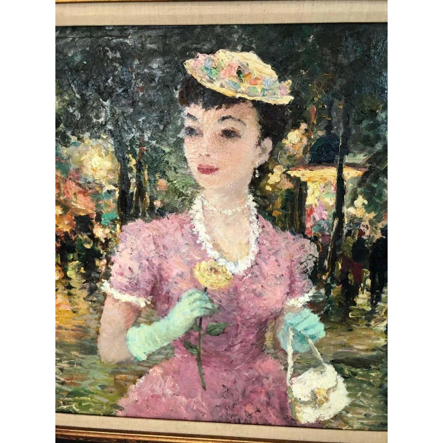 Impasto Impressionist Oil on Canvas of Woman With Rose Attributed to Dietz Edzard For Sale - Image 4 of 12