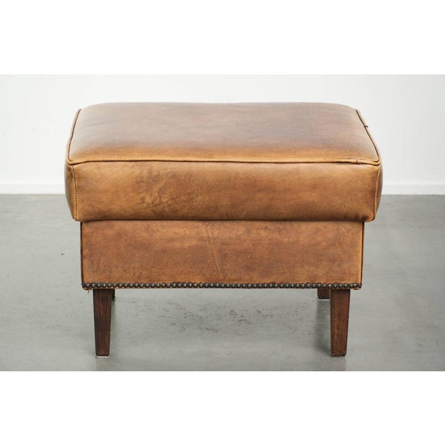 Vintage Cowhide Leather Ottoman For Sale - Image 4 of 10