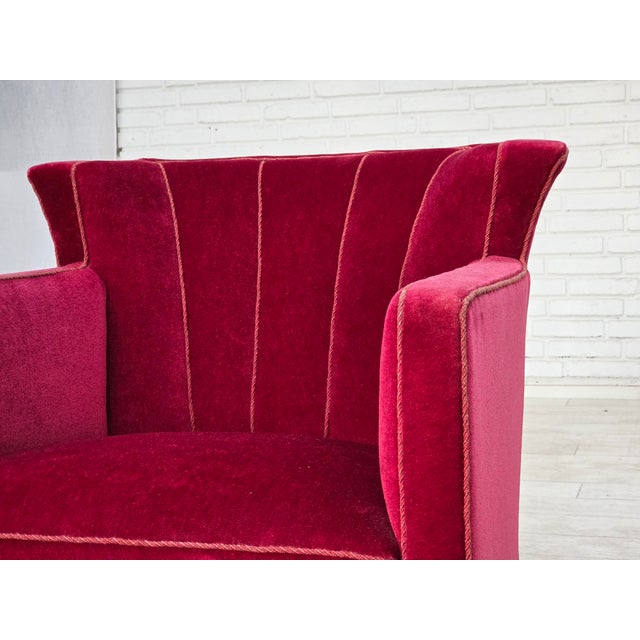 Wood Danish Relax Armchair in Red Velour with Ash Legs, 1960s For Sale - Image 7 of 18