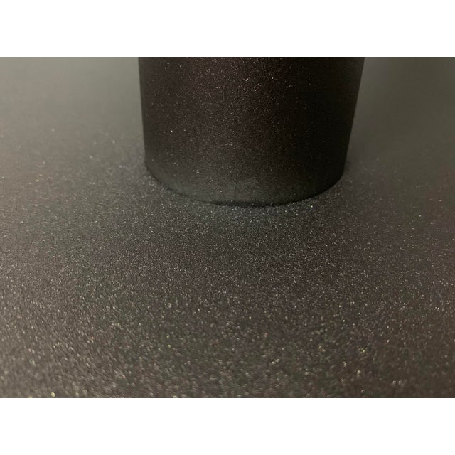 2010s New Industrial Wrought Iron Shop Stool With Turquoise Wood Seat For Sale - Image 5 of 10