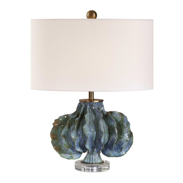 Kenneth Ludwig Chicago Ruffle Up Blue Green Table Lamp For Sale - Image 4 of 7