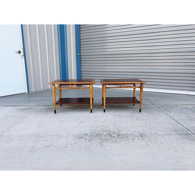 Lane Furniture 1960s Pair of Mid Century Walnut & Oak Side Tables For Sale - Image 4 of 9