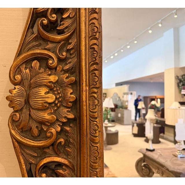 Signed Maitland Smith XL Oversized Carved Gold Gilt Wood Beveled Mirror For Sale - Image 4 of 4