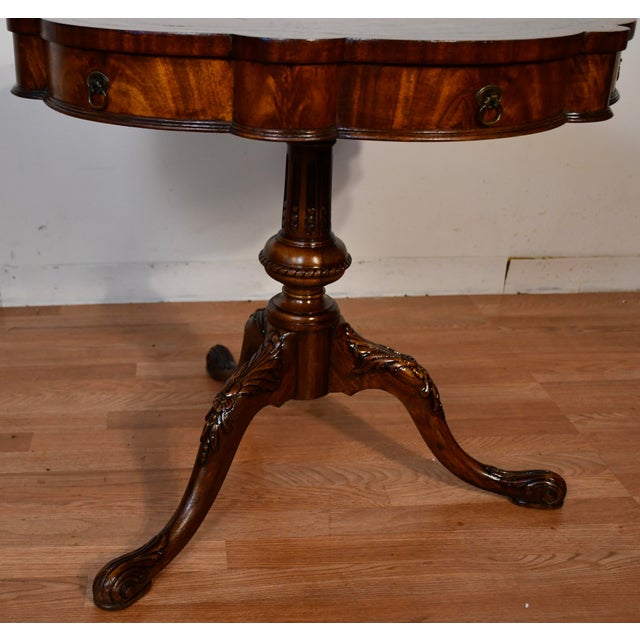 1930s Weiman English Regency Mahogany & Leather Top Center Table For Sale - Image 11 of 17