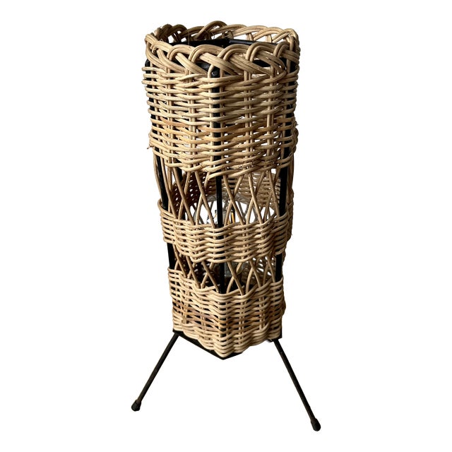 Vintage French Rattan Table Lamp, 1960 For Sale