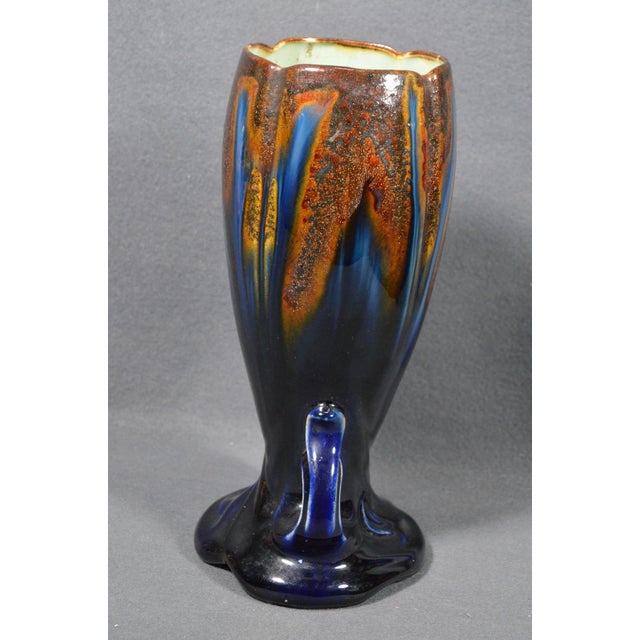 1920s Belgian Art Deco Thulin Model 1943 Blue Drip Glaze Ceramic Vase For Sale - Image 6 of 11