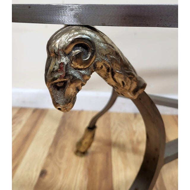 Vintage Italian 20th C Mid-Century Modern Steel & Brass Ram Head Coffee Table For Sale - Image 12 of 18