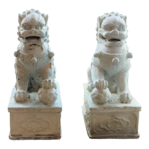 Antique Chinese Seated Foo Dog Statues, Pair