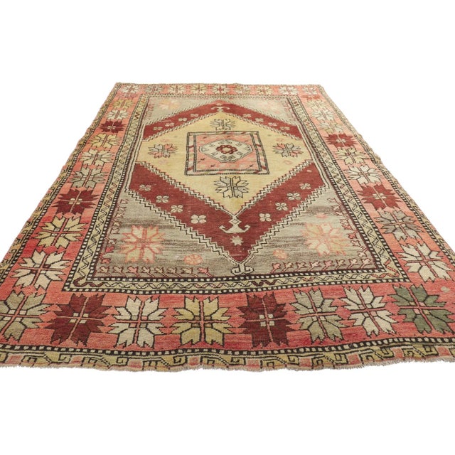 52292 Vintage Turkish Oushak Rug, 04'08 x 07'10. The Garden Emblem: A Vintage Turkish Oushak Masterpiece of Pastoral...