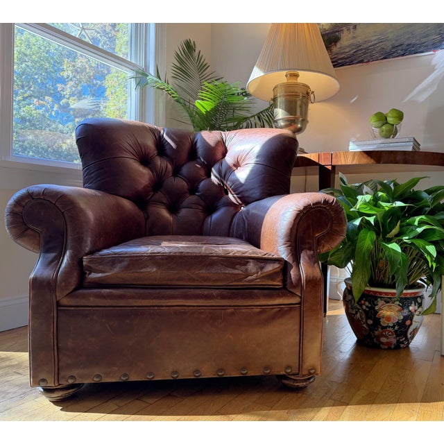 2000 - 2009 Restoration Hardware Churchill Leather Lounge Chair For Sale - Image 5 of 18