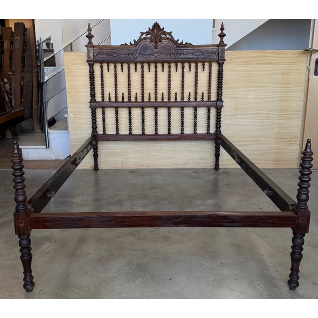 Wood Early 20th Carved Medallions Queen Size Bed, Original Four Poster Lisbon Bed For Sale - Image 7 of 18