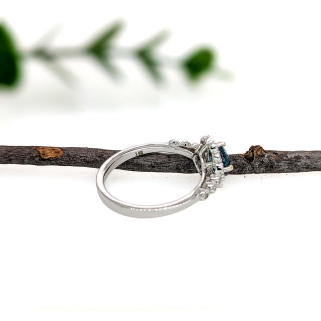 Blue Vintage Style Blue Diamond Ring With Natural Diamond Accents: Solid 14k Gold, Size 6.75 For Sale - Image 8 of 10