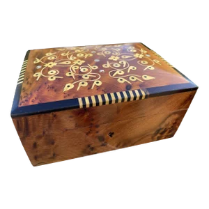 Moroccan Box Circa 1990s Thuya Wood Jewelry Box, Vintage Handmade, Burl Wood