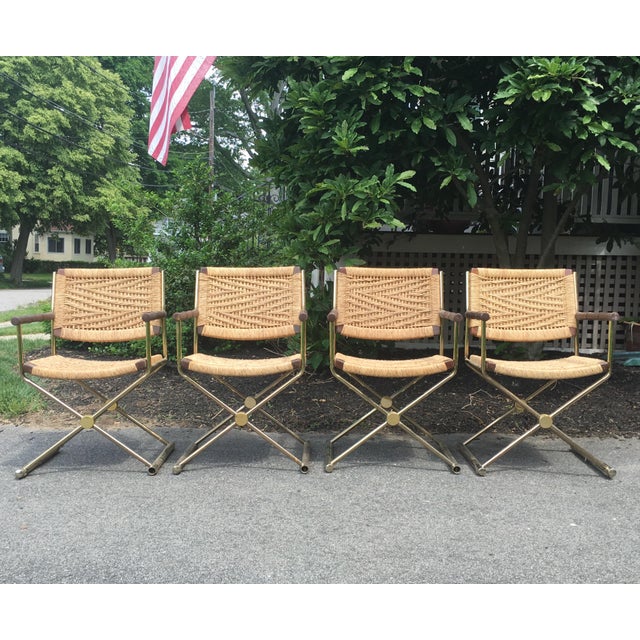 Vintage Brass & Rattan XForm Director Chairs 4 Chairish