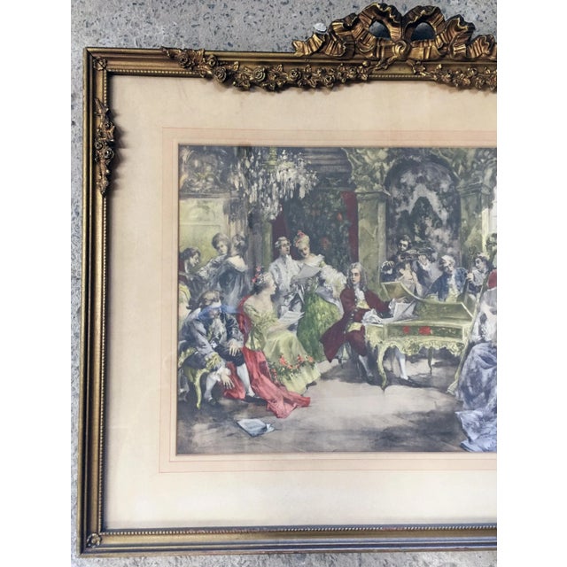 Vincente de Paredes (1845-1903), "The Recital," early 20th c., lithograph, presented in an ornate, Rococo-style gilt-...