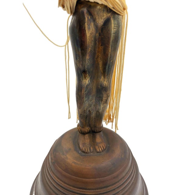 Mid-Century Hawaiian Hula Girl Copper Table Lamp W/ Wicker Shade For Sale - Image 9 of 11