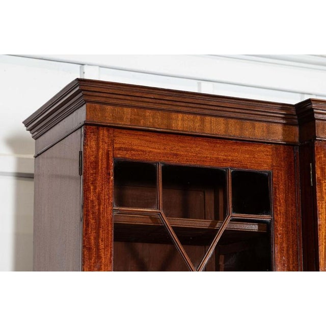 Antique English Breakfront Inlaid Glazed Bookcase in Mahogany, 1870 For Sale - Image 12 of 18