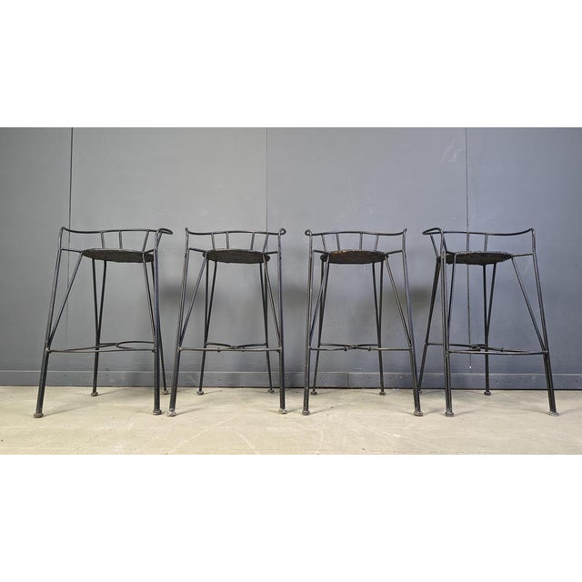 Vintage Wrought Iron and Rattan Bar Stools, 1970s, Set of 4 For Sale - Image 15 of 18