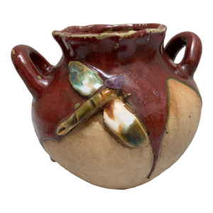 Vintage Rustic Drip Glaze Dragonfly Vessel