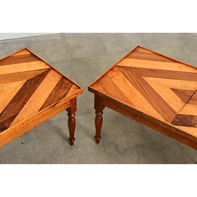 French Vintage Pair of Parquet Coffee Tables For Sale - Image 12 of 15