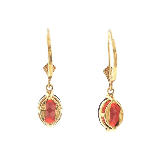 Modern Modern 14k Yellow Gold Oval Garnet Wire Drop Earrings, Pair For Sale - Image 3 of 4