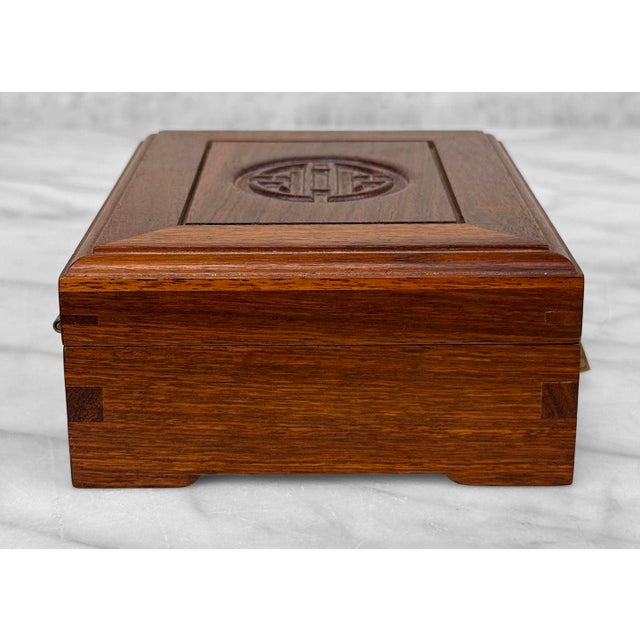 Vintage Chinese Chinoiserie Rosewood Storage Jewelry Box W/ Brass Lock For Sale - Image 10 of 13