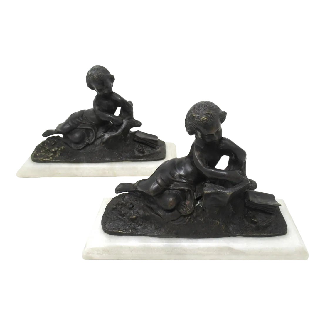 Antique Pair French Grand Tour Bronze Marble Cherubs Figures Putti ...