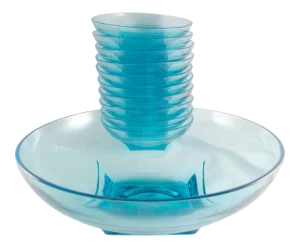 Mid Century Turquoise Blue Atomic Glass Salad Barware Serving Set - 11 Piece Set
