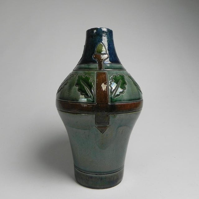 Flemish Art Deco Vase with Motifs of Acorns and Oak Leaves, 1920s For Sale - Image 3 of 14