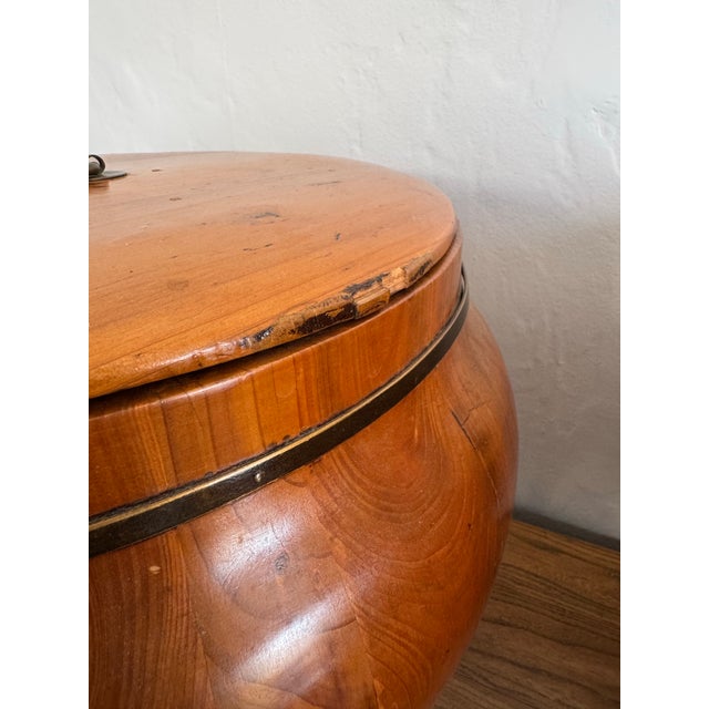 Brown Antique Chinese Elm Rice Bin Pair With Lids – Primitive Storage Barrels, A Pair For Sale - Image 8 of 11
