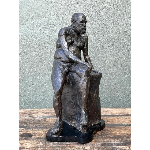 Vintage Bronzed Terracotta Seated Male Sculpture For Sale In West Palm - Image 6 of 12