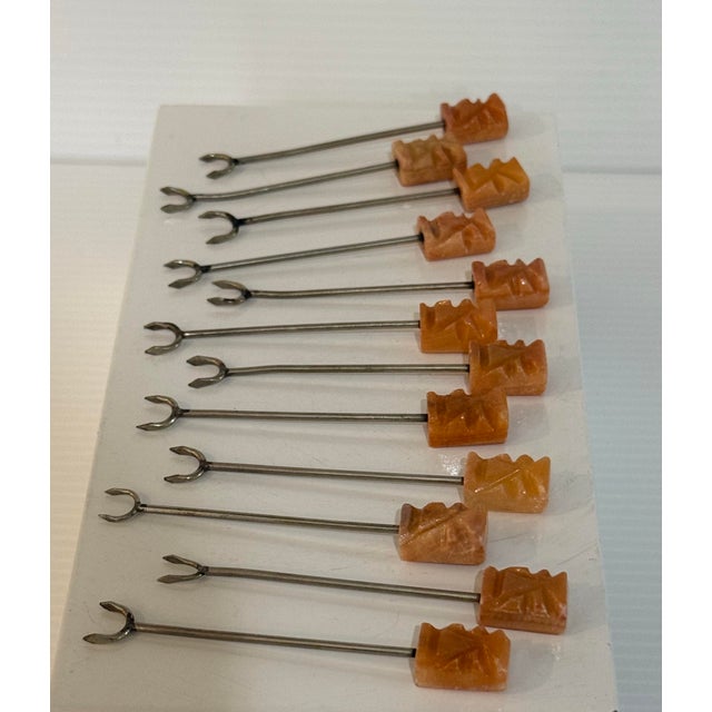Mid 20th Century Mid 20th Century Set of 12 Mexican Honey Onyx Cocktail Forks in Amber Tones, Mid-Century Modern For Sale - Image 5 of 12