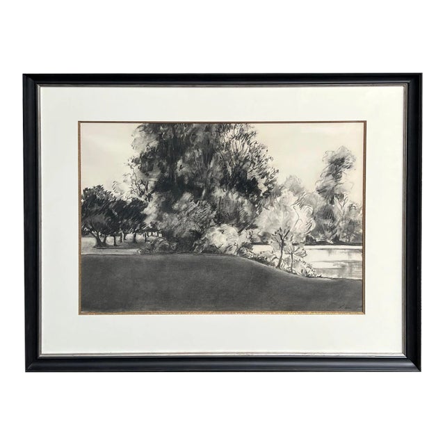Charcoal on Paper: 'The Edge of the Park' Signed 'Liepe '70' For Sale