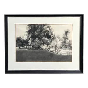 Charcoal on Paper: 'The Edge of the Park' Signed 'Liepe '70'
