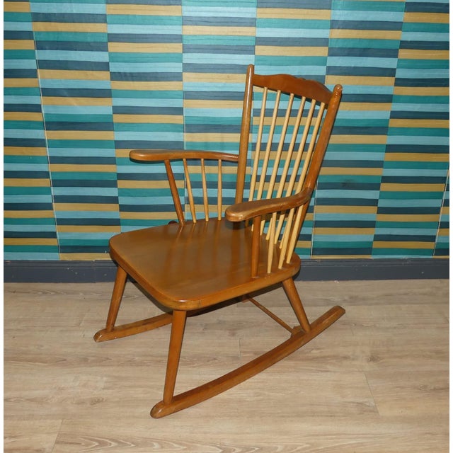 Vintage Rocking Chair with Locking Mechanism in Wood, 1890s For Sale - Image 11 of 11