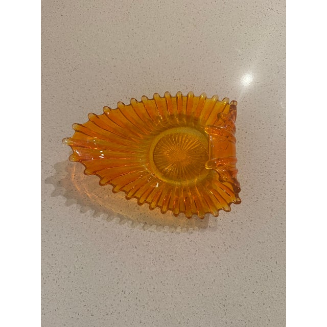 Glass Vintage 1970s Amber Glass Peacock Decorative Bowl For Sale - Image 7 of 7