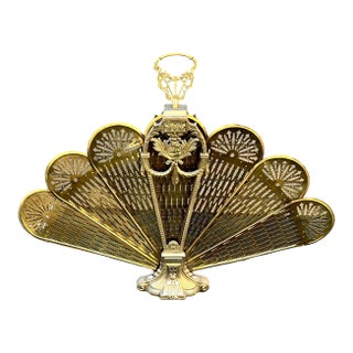 Vintage Brass Peacock Fan Fireplace Screen For Sale